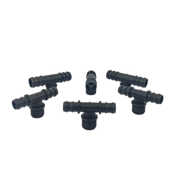 Drip-Irrigation-Tee-Connector-with-Male-Thread-2-Side-Barbed-T-Joint-Fitting-Barbed-1-Male-Thread-Connector-for-Garden-Agriculture-Irrigation-Accessories-Pack-of-25-20X0.5-MM.jpg Drip Irrigation Tee Connector with Male Thread | 2 Side Barbed T Joint Fitting Barbed + 1 Male Thread Connector | for Garden & Agriculture Irrigation Accessories | Pack of 25-20X0.5" MM