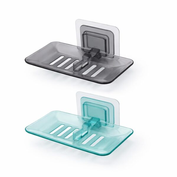 EKSO Self Adhesive Soap Holder Pack of 2 No Drill Wall Mounted Soap Dish ABS Plastic Bathroom Soap Stand with Drain Tray Durable Soap Case Organizer Bathroom Accessories