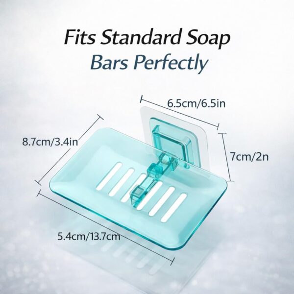 EKSO Self Adhesive Soap Holder Pack of 2 No Drill Wall Mounted Soap Dish ABS Plastic Bathroom Soap Stand with Drain Tray Durable Soap Case Organizer Bathroom Accessories