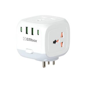 EMBOX Multi Plug Socket with Type C Port Master Switch-Cordless Extension Board with 3 Sockets 2 USB A & 2 USB C Slot (2.4A-Direct Plug)-3 Pin Multiplug with Safety Shutter Protection-2500W