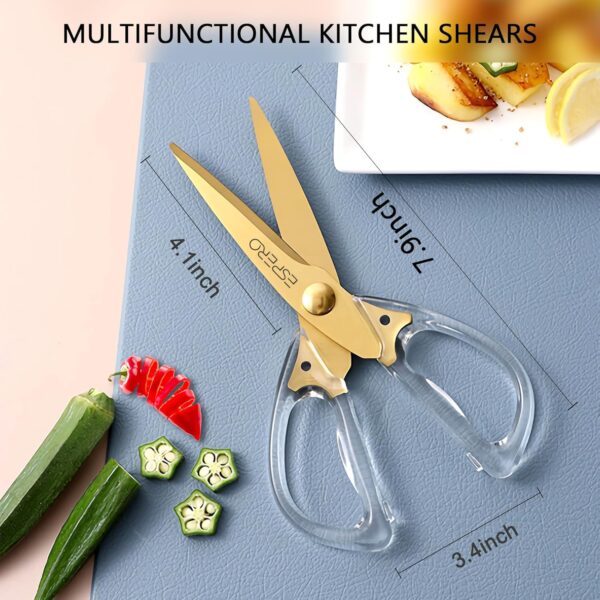ESPERO Multi Purpose Made In Japan Kitchen Scissors, food scissors,Premium ESPERO Multi Purpose Made In Japan Kitchen Scissors, food scissors,Premium Stainless Steel Solid Kitchen Shears for Meat, Seafood, Chicken, Vegetables, Herbs, BBQ, Bottle Opener (Transparent White)