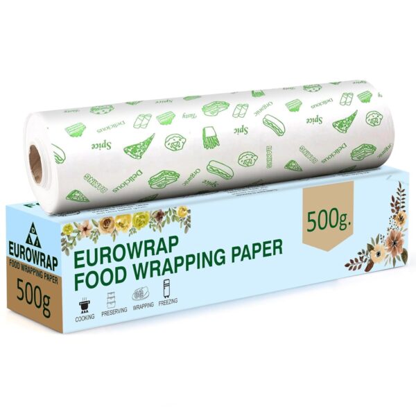 EUROWRAP Food Wrapping Paper 500g – Butter Paper Roll, Greaseproof EUROWRAP Food Wrapping Paper 500g – Butter Paper Roll, Greaseproof & Microwave Safe, Roti Wrapping Sheets for Kitchen Use, Ideal for Baking, Packing, and Serving