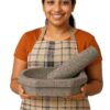 EZAHK Kalvam Stone Mortar and Pestle Set,Masher, Khalbatta, Kharal, Musal,for Kitchen, Home, Herbs and Spices (10 inch Grey,Big Size)