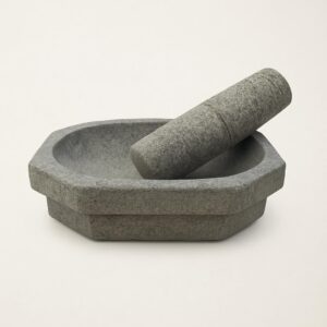 EZAHK Kalvam Stoneware Mortar and Pestle Set,Masher, Khalbatta, Kharal, Musal,for Kitchen, Home, Herbs and Spices (8 inch Grey)