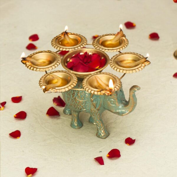 Ekhasa Elephant Tealight Candle Holder with Urli for Home Decor | Perfect Candle Holder for Diwali Decoration, Wedding Decoration | Indoor & Outdoor, Festival Decorative Candles Gift Items