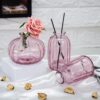 Ekhasa Pink Glass Bud Vases Flower Pots for Home Decoration (Set of 3) | Center Table Mini Decorative Items | Transparent Glass Vase for Water Plants | Glass Planters for Indoor Plants