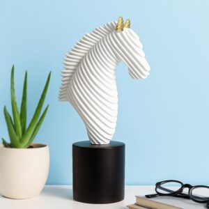 Ekhasa White Horse with Black Base Show Pieces for Home Decor, Decorative Items | Resin Showpieces Gift Items for Decoration | Center Table Tv Unit Showcase, Interior Artifacts, Gifting
