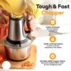 Electric Chopper 2L Stainless Steel | Heavy Duty Meat Grinder, Vegetable Chopper & Food Processor | Multipurpose Mixer Grinder Machine for Kitchen