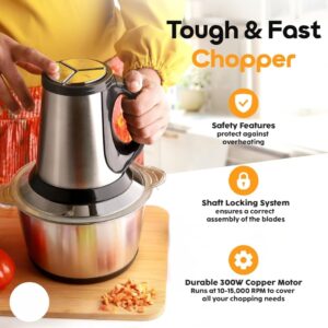 Electric Chopper 2L Stainless Steel | Heavy Duty Meat Grinder, Vegetable Chopper & Food Processor | Multipurpose Mixer Grinder Machine for Kitchen