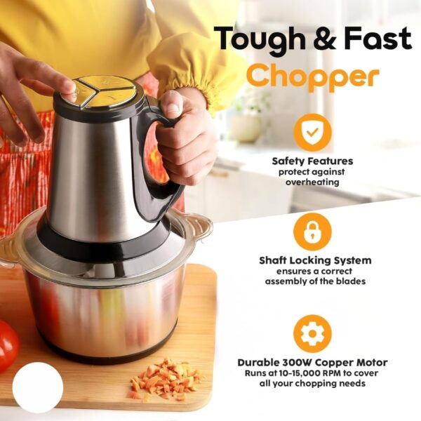 Electric Chopper 2L Stainless Steel | Heavy Duty Meat Grinder, Vegetable Chopper & Food Processor | Multipurpose Mixer Grinder Machine for Kitchen