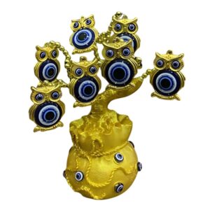 Elevea 𝟏𝟓 𝐘𝐞𝐚𝐫𝐬 𝐆𝐮𝐚𝐫𝐚𝐧𝐭𝐞𝐞, Decorative owl Tree 7 inch, Gold Elevea 𝟏𝟓 𝐘𝐞𝐚𝐫𝐬 𝐆𝐮𝐚𝐫𝐚𝐧𝐭𝐞𝐞, Decorative owl Tree 7 inch, Gold Finish Bonsai with Multiple Blue Eye Charms, Elegant Desk and Shelf décor, Modern Home, Office showpiece for Positive Vibes