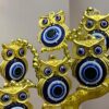 Elevea 𝟏𝟓 𝐘𝐞𝐚𝐫𝐬 𝐆𝐮𝐚𝐫𝐚𝐧𝐭𝐞𝐞, Decorative owl Tree 7 inch, Gold Finish Bonsai with Multiple Blue Eye Charms, Elegant Desk and Shelf décor, Modern Home, Office showpiece for Positive Vibes