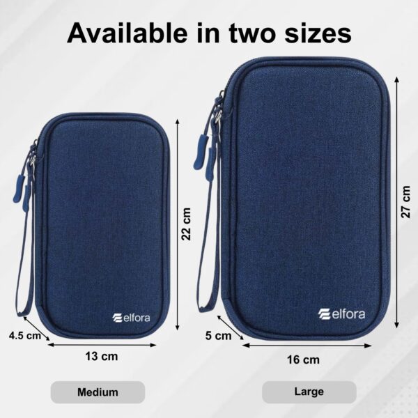 Elfora Compact Cable Organizer Bag | Double Layer Storage Pouch for Cables, Chargers, AirPods, Power Bank & Other Accessories | Durable & Portable Nylon Travel Case with Mesh Pockets – Blue