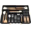 Euqunn Cutlery Drawer Organiser, Expandable Large Utensil Holder with 2 Removable Knife Blocks, 6-9 Slots Adjustable Cutlery Tray for Kitchen Drawer, Compact Plastic Storage for Forks Knives(Black)