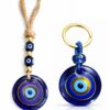 Evil Eye Wall Hanging with Keychain, Blue Glass Nazar Protection Charm for Home, Car and Office, Good Luck Vastu Decor, 2-in-1 Pack
