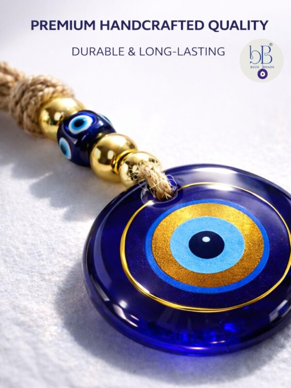 Evil Eye Wall Hanging with Keychain, Blue Glass Nazar Protection Charm for Home, Car and Office, Good Luck Vastu Decor, 2-in-1 Pack