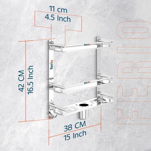 FERIO-3-Tier-Stainless-Steel-Bathroom-Shelf-for-Wall-Mounted-Bathroom-Rack-Shelf-for-Bathroom-Accessories-with-Double-Soap-Dish-and-Toothbrush-Holder-Soap-Holder-16.5-x-4.5-x-15-inch-Mirror-Finish.jpg FERIO 3 Tier Stainless Steel Bathroom Shelf for Wall Mounted Bathroom Rack, Shelf for Bathroom Accessories with Double Soap Dish and Toothbrush Holder Soap Holder (16.5 x 4.5 x 15 inch, Mirror Finish)