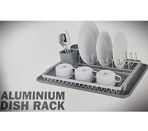 FIDEO 3 in 1 Aluminum Dish Drying Rack with Utensil Holder and Water Drainer l Anti Rust Dish Rack l Kitchen Counter Top Utensil Stand l Dish Drainer Basket for Kitchen l Sink Dish Rack Drainer