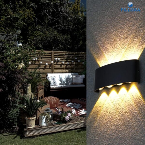 FILLISKA Aluminium LED Indoor/Outdoor Up Down Wall Light Warm White, IP-65 Waterproof & Shockproof Body(2 Year Warranty) (MattBlack 4up + 4down)