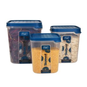 FLAIR Plastic Storewell Square Food Storage Containers Set Of 3 (6L, 8L, 12L)- Blue, Air Tight Containers For Kitchen Storage Ideal Kitchen BoXFor Rice, Atta And Grains, Bpa-Free, Food Grade