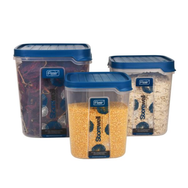FLAIR Plastic Storewell Square Food Storage Containers Set Of 3 FLAIR Plastic Storewell Square Food Storage Containers Set Of 3 (6L, 8L, 12L)- Blue, Air Tight Containers For Kitchen Storage Ideal Kitchen BoXFor Rice, Atta And Grains, Bpa-Free, Food Grade