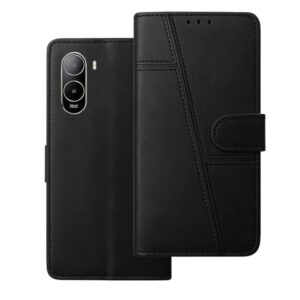 FLIP Cover Compatible with Poco C85X 5G | Strong Magnet | Protective FLIP | Vegan Leather | Scratch Resistant | Slim & Best FIT (Black)
