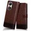 FLIPPED Vegan Leather Flip Cover for Vivo Y100 5G | FLIPPED Vegan Leather Flip Cover for Vivo Y100 5G | Vivo T2 5G | Shock Proof with TPU Bumper & Kickstand | Card & Cash Pockets | Magnetic Closure Wallet Case Cover (Hand Stitched, Brown with Coffee)