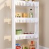 FLIPZON Slim Rolling Storage Rack – 4-Tiered Shelf Plastic Slide-Out Organizer | Space-Saving, Multipurpose | for Kitchen, Bathroom, Laundry, Pantry & Utility Storage | Floor Standing | White
