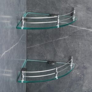 FORTUNE Glass Corner Shelf/Bathroom Shelf/Multipurpose Shelf/Living Room Corner Shelf/Wall Mount FORTUNE Glass Corner Shelf/Bathroom Shelf/Multipurpose Shelf/Living Room Corner Shelf/Wall Mount Bathroom Shelves (Transparent) (9 x 9 Inch) - (Pack of 2)