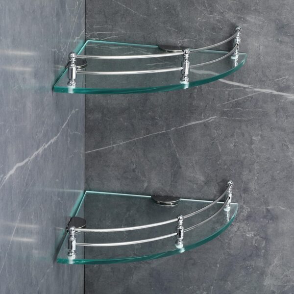 FORTUNE Glass Corner Shelf/Bathroom Shelf/Multipurpose Shelf/Living Room Corner Shelf/Wall Mount Bathroom Shelves (Transparent) (9 x 9 Inch) - (Pack of 2)