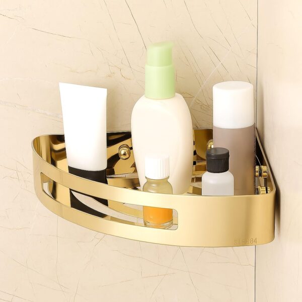 FORTUNE Stainless Steel 304 Wall Mount Corner Shelf Bathroom Multi-Functional Storage Shelf/Kitchen Shelves/Rack & Caddy Basket Bathroom Accessories (8.5x8.5 Inch) - (Pack of 1, Gold)