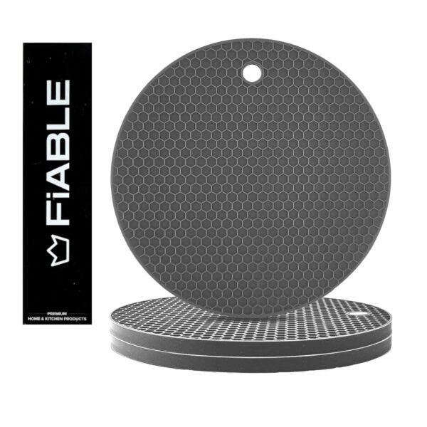 FiABLE Premium Grade Silicone Trivet Mats - High Heat Resistant mats, Non Stick, Non Slip, Scratch Proof | Coasters for Hot Pans | 8mm Extra Thick for Dining and Kitchen - Set of 3 Grey
