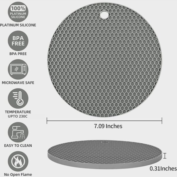 FiABLE Premium Grade Silicone Trivet Mats - High Heat Resistant mats, Non Stick, Non Slip, Scratch Proof | Coasters for Hot Pans | 8mm Extra Thick for Dining and Kitchen - Set of 3 Grey
