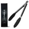 FiABLE Premium Steel and Silicone Food Tongs for Kitchen, Airfryer, Barbeque and Serving - 10 inch - 1 Year Warranty - FDA Approved Silicone, 230°C Heat-Resistant - Black