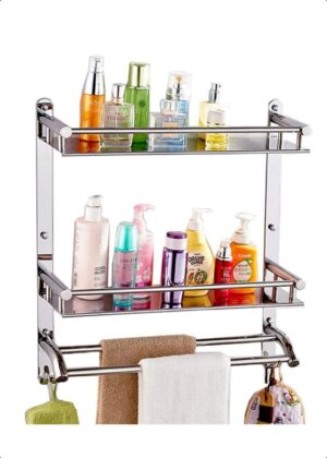Filox Stainless Steel Multipurpose Bathroom Shelf – 2 Layer Wall Filox Stainless Steel Multipurpose Bathroom Shelf – 2 Layer Wall Mount Rack | Kitchen Shelf, Towel Holder & Bathroom Accessories Organizer