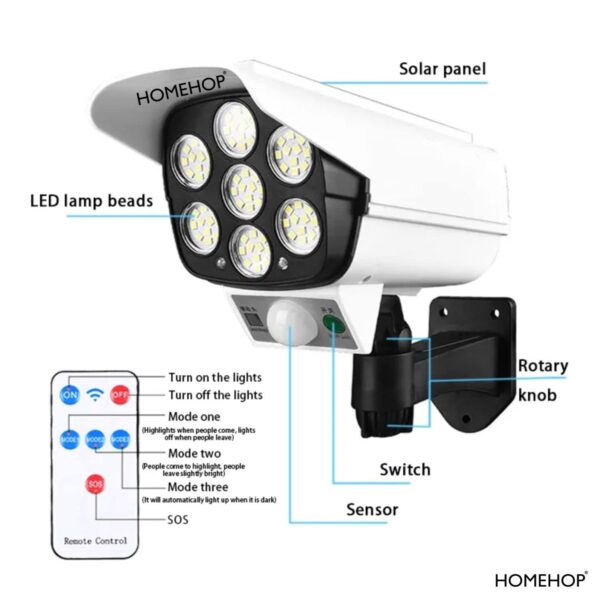 Fizzora Solar Light Outdoor 77 Led Motion Sensor Security Camera Shaped Wall Lamp, Waterproof, Rotatable for Home, Outdoor, Garden with Remote Control (Pack of 1)