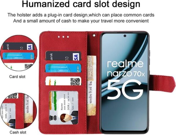 Flip Cover Compatible for Realme Narzo 70X 5G, Realme Narzo N65 5G, Realme 12X 5G, Realme 12 5G, Realme C65 5G, Realme 13 5G flip Cover - Attractiv Red