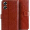 Flip Cover for Oppo A18 Cover Artificial Leather Designer Flip Flip Cover for Oppo A18 Cover Artificial Leather Designer Flip Back Case Cover Cherry Brown