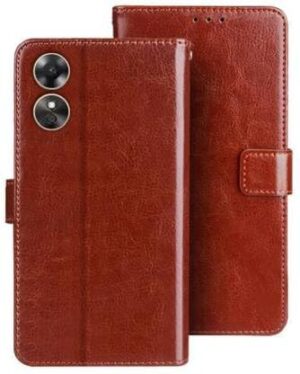 Flip Cover for Oppo A18 Cover Artificial Leather Designer Flip Back Case Cover Cherry Brown