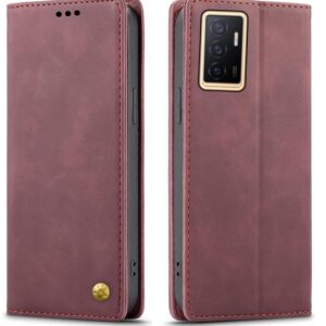 Flip Cover for Vivo Y75 4G Mobile Phone | Business Professional Case | Premium Leather Finish Back Cover | Foldable Stand | Wallet Card Slots | Top Trending (Wine Color)
