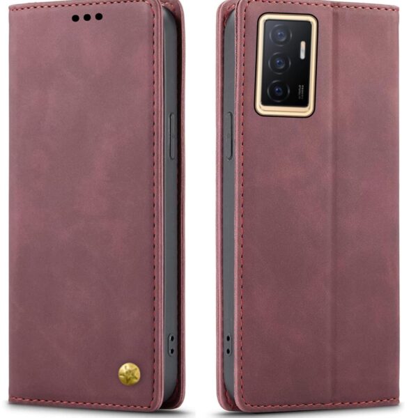 Flip Cover for Vivo Y75 4G Mobile Phone | Business Flip Cover for Vivo Y75 4G Mobile Phone | Business Professional Case | Premium Leather Finish Back Cover | Foldable Stand | Wallet Card Slots | Top Trending (Wine Color)