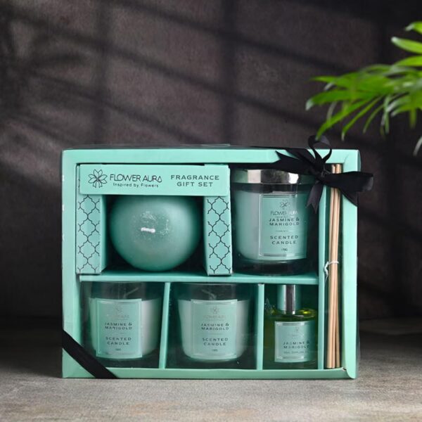 FlowerAura-Premium-Gift-Hamper-of-Jasmine-Marigold-Scented-4-Unique-Candles-Reed-Diffuser-in-Box-for-Birthday-Anniversary-Farewell-Wedding-Occasions-Gift-Corporate-Gift-Same-Day-Delivery.jpg FlowerAura Premium Gift Hamper of Jasmine & Marigold Scented 4 Unique Candles & Reed Diffuser in Box for Birthday, Anniversary, Farewell, Wedding, Occasions Gift, Corporate Gift (Same Day Delivery)
