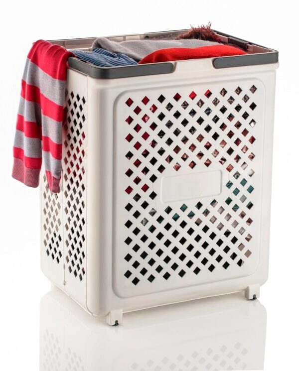 Foldable Laundry Basket With Wheels Ventilated Hamper For Clothes Storage Foldable Laundry Basket With Wheels Ventilated Hamper For Clothes Storage For Bathroom Laundry Room Collapsible Laundry Bin With Lid (White) Pack of (1)