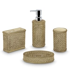 Freelance Soho Polyresin Bathroom Accessories Set of 4 - Liquid Freelance Soho Polyresin Bathroom Accessories Set of 4 - Liquid Handwash Soap Dispenser, Brush/Toothbrush Holder, Tumbler, Dish - Plastic Bathroom Set for Wash Basin - Stronger Than Ceramic