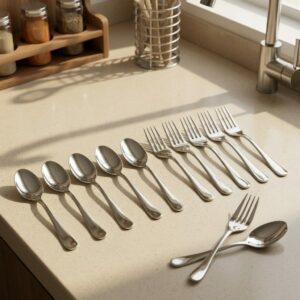 Frenchware Cutlery (Set of 12, Stainless Steel Spoons - 6 and Forks - 6), 100% Food Grade, Non Toxic, Anti-Rust, Dishwasher Safe, Perfect Gifting Set for All Occasions