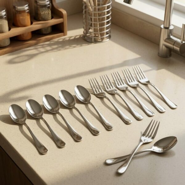 Frenchware Cutlery (Set of 12, Stainless Steel Spoons - 6 and Forks - 6), 100% Food Grade, Non Toxic, Anti-Rust, Dishwasher Safe, Perfect Gifting Set for All Occasions