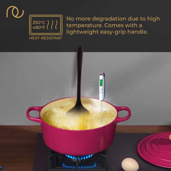 Frenchware Non-Stick Premium Silicone Spatula (Large Spatula & Large Spoon, Black) for Cooking, Baking & Mixing, Seamless Design