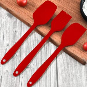 Frenchware (Set of 3, Red) Small Spatula, Small Spoon & Brush, Non-Stick Silicon Spatula Set for Cooking & Baking, Heat-Resistant -40°C to 230°C, Food-Grade & BPA-Free, Dishwasher Safe