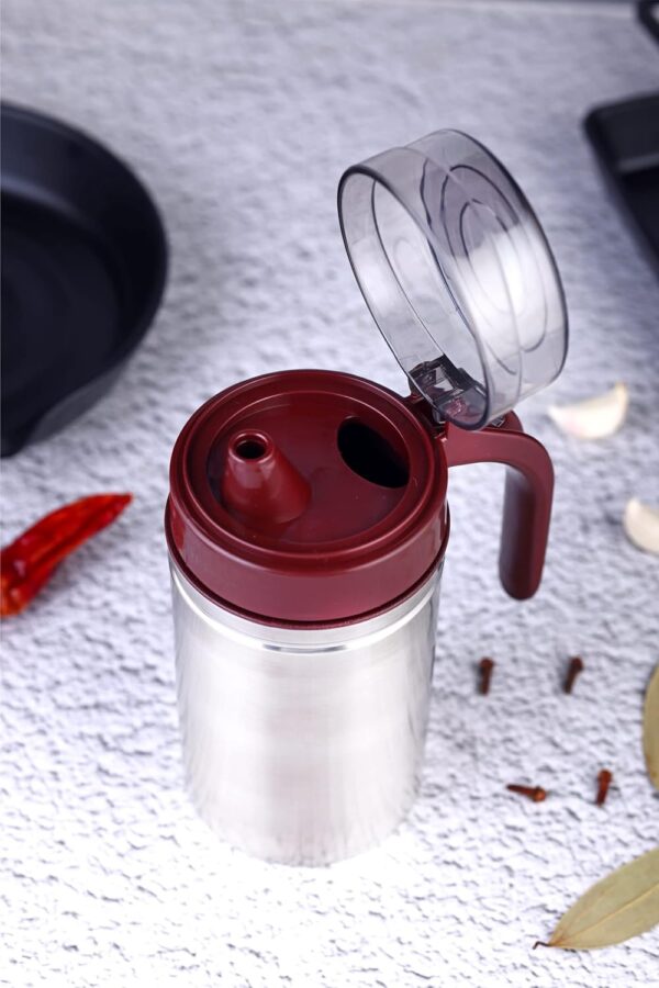 GANESH Multipurpose Stainless Steel Handy Oil Pourer, Food Grade Plastic Olive Oil, Vinegar Dispenser, Dust and Leak Proof Jar, Multicolour (1000 ML)