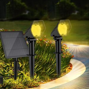 GIGALUMI GL-193 10 LED Solar Dual Spotlight IP65 Waterproof Outdoor Smart Spot Lights with 6V Panel 1800mAh Battery for Driveway Pathway Garden (2 Pcs, Warm White)